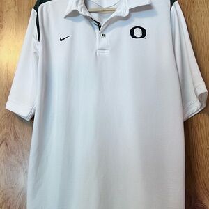 EUC Nike Men’s White and Green Oregon Ducks Dry-Fit Polo Shirt